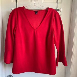 Ann Taylor | True Red V-Neck Top w/ Ruffle Cuffs | Size S